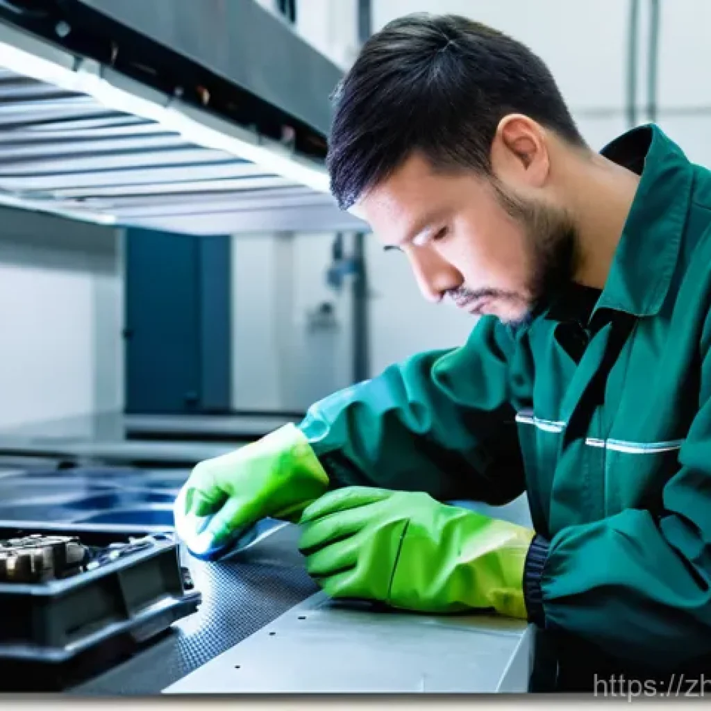 산업용 에어공구 선택 가이드 - 2 N·m') and a green 'OK' indicator. The technician is focused intently on fastening a tiny component...