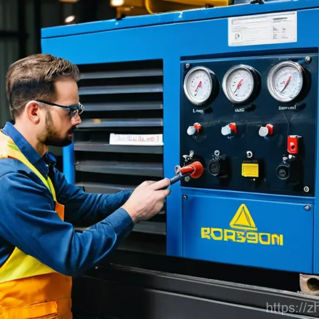 콤프레셔 유지보수 주기 - **Prompt 1: Diligent Daily Inspection of an Industrial Air Compressor**
A wide-angle, medium sho...