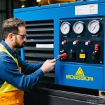 콤프레셔 유지보수 주기 - **Prompt 1: Diligent Daily Inspection of an Industrial Air Compressor**
    A wide-angle, medium sho...