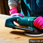 에어 그라인더 사용법 - **Prompt:** A focused, gender-neutral DIY enthusiast, wearing protective goggles and work gloves, co...