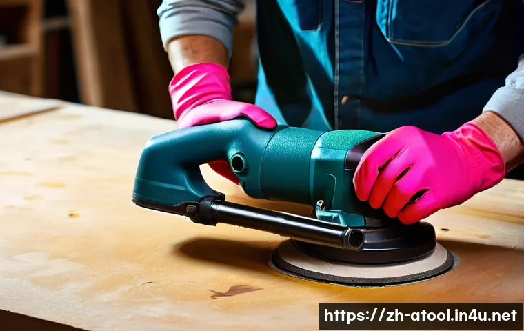 에어 그라인더 사용법 - **Prompt:** A focused, gender-neutral DIY enthusiast, wearing protective goggles and work gloves, co...